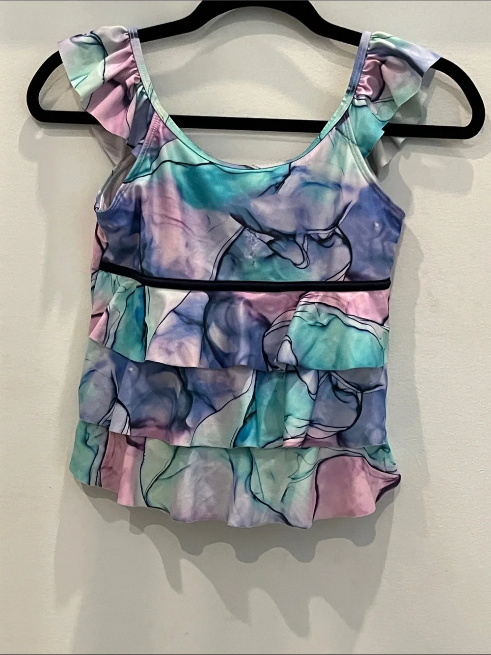 Justice Girls' Pastel Ruffle Swim Tank Top - Mint, Lavender, Pink, Blue